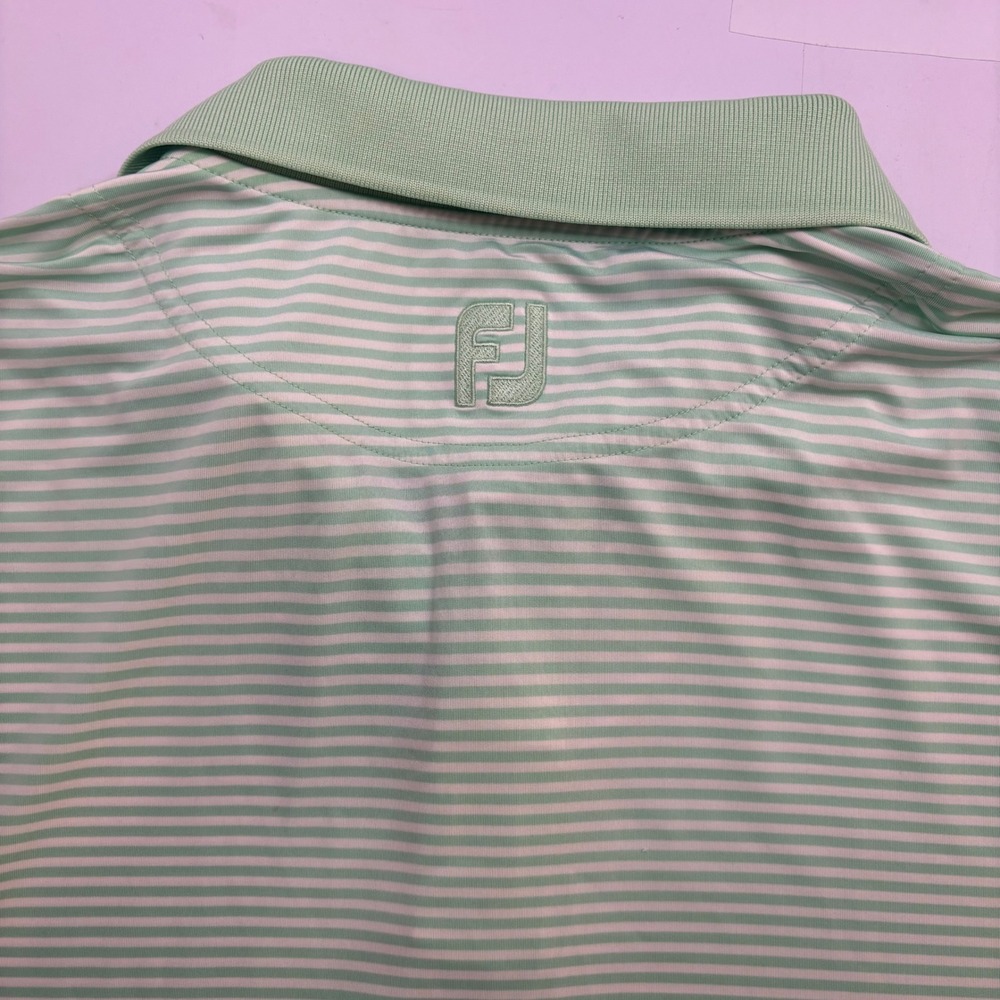 FootJoy Mens XL ProDry Golf Polo Shirt Mint Green White Striped Teton Pines Logo - Picture 4 of 10